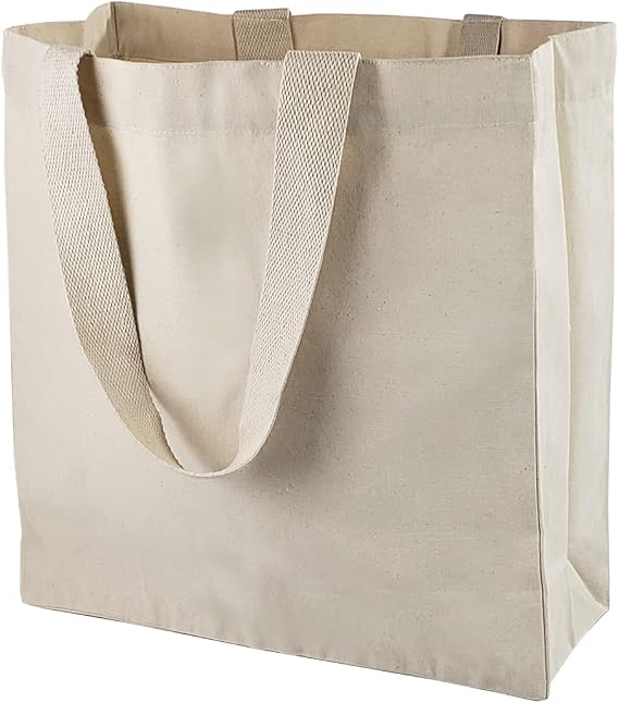 TBF Large Shopper Canvas Tote Bags Wholesale - 12 Pack - Reusable Grocery Bags - 15x15x7