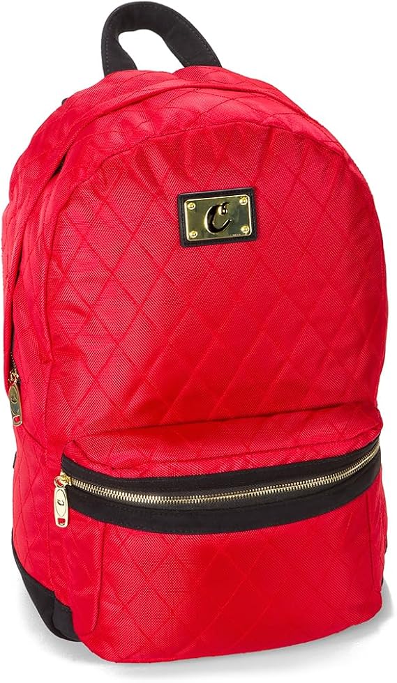 Cookies V3 Quilted Backpack, Red | Quilted Nylon with Gold Trim & Emblem, Micro Suede, Double Zippers, Carbon Fiber Lining, Large Odor Proof Travel Bag