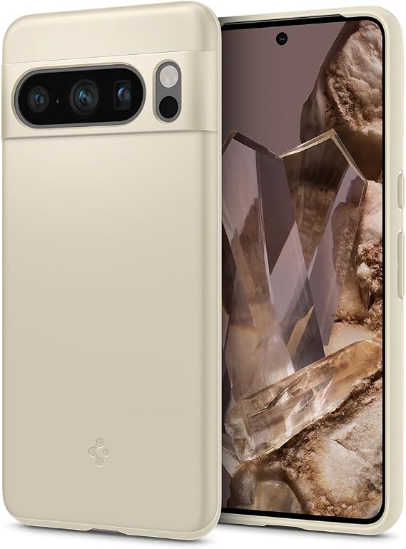 Spigen Google Pixel8 Pro Case Thin Fit Mute Beige | 極薄, レンズ保護, 擦り傷防止, 薄型カバー, 軽量, 指紋防止, シンプル, マット仕上げ, ワイヤレス充電対応, ACS06328