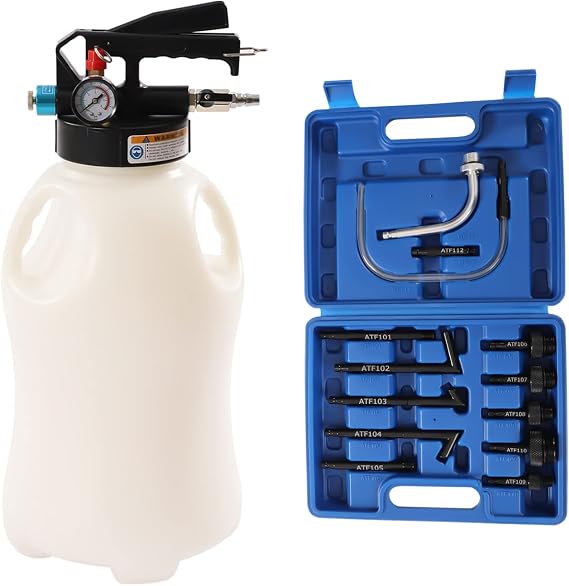 Futchoy Pneumatic Transmission Fluid Pump ATF Refill System Dispenser, Oil and Liquid Extractor 10 Liter Large Capacity, Automatic Transmission Fluid Pump Tool Set with 13 Pieces ATF Filler Adapters
