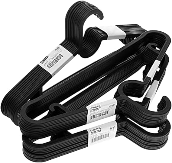 Ikea SPRUTTIG Lightweight Clothes Hangers, Black, Plastic, 39 Centimetres - Set of 30