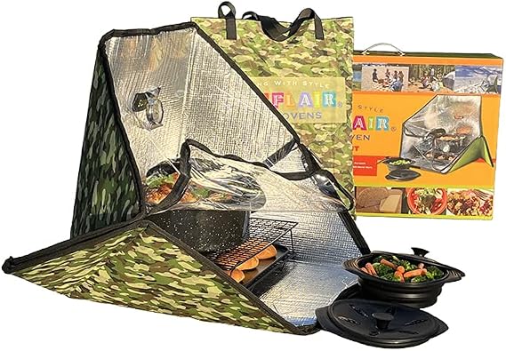 Sunflair Portable Solar Oven Deluxe (Camo) with Complete Cookware, Dehydrating Racks, and Thermometer