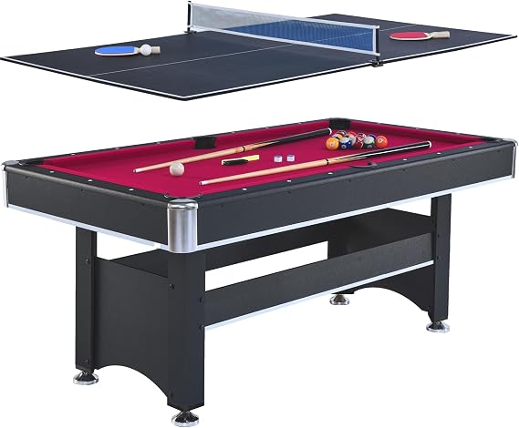 Tomkate 6-Foot Pool and Table Tennis Multi Game with Felt and Table Tennis Surface. Includes Billiard Accessories, Cues, Paddles and Balls for Family Game Room