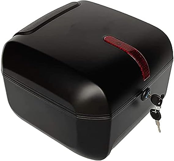 Universal Motorcycle Top Box, Motorcycle Top Case Tail Trunk Luggage Case, 28L Hard Case Waterproof Scooter Storage Plastic Case with Mounting Hardware, Can Store Helmet,Matt Black