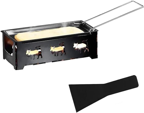 Cheese Raclette, Portable Foldable Non-Stick Cheese Rotaster Baking Tray Candlelight Cheese Melter Pan with Handle Spatula Barbecue Home Kitchen Grilling Tool
