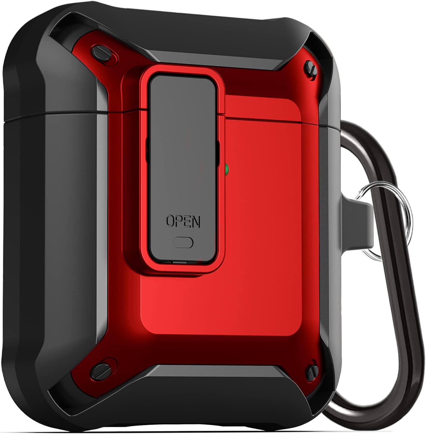 Upgraded Armor Secure Lock Airpod Case for Men Lock with Cleaner kit, Shockproof Protective Case for Apple AirPod 2&1 Wireless Cases Women (Fiber Black/Red)