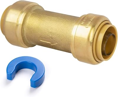 12 Push to Connect Check Valve for PEX, Copper, CPVC Pipe, Brass Plumbing Fitting with Upgraded Stiffener 1 Pack