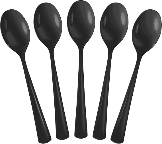 Exquisite Black Plastic Spoons 50 Pcs Black Spoons Disposable Utensils Heavy Duty Plastic Cutlery Set Disposable Cutlery Sets Flatware Sets Blackware Set For Party Supplies & Party Tableware