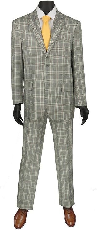 VINCI Glen Plaid Pattern 2 Button Single Breasted Regular Fit Suit 2RW-5-Gray-40R