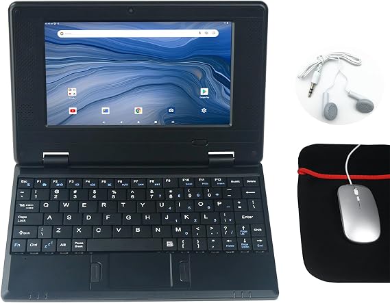 CHIBBS Portable Kids Laptop Computer, 7" Inch IPS Screen Mini Laptop Powered by Android 13.0 Operating System, Quad Core, 2gb ROM + 32gb ROM, 2* USB, Bluetooth, Wi-Fi- Black