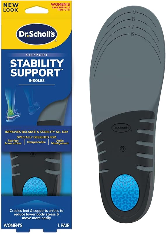 Dr. Scholls Stability Support Insoles for Women, Size 6-10: Immediately Relieve Discomfort, Cradle Feet & Improve Ankle Alignment, Due to Overpronation,Low & Fallen Arches, Reduces Lower Body Stress