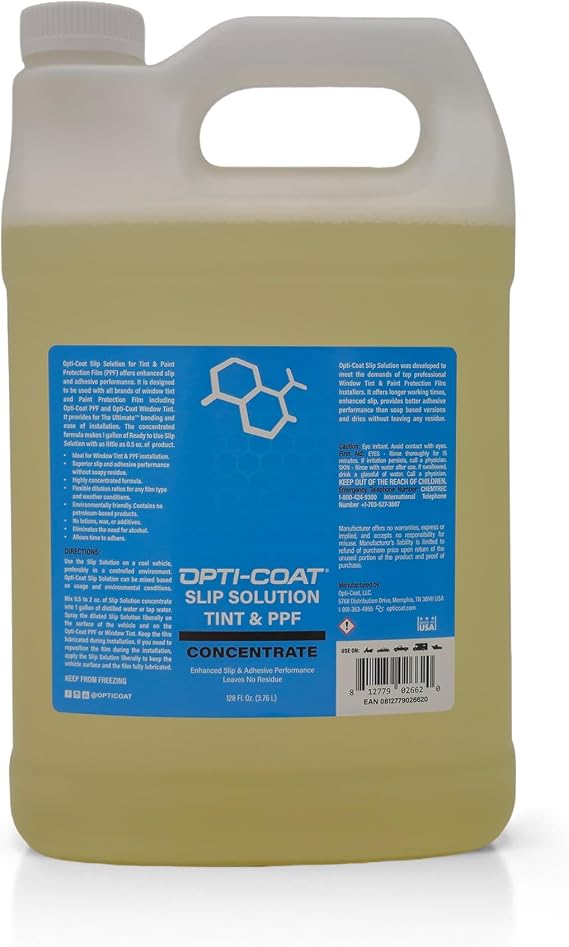 Opti-Coat Slip Solution Concentrate for Tint and PPF - Makes Up To 256 Gallons Of Ready To Use Professional Film Installation Solution (1 Gallon)