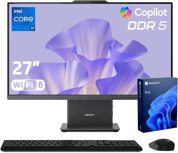 Lenovo IdeaCentre Business Computer All-in-One PC, 27" FHD 100Hz Display, Intel Core i7-13620H, 16GB DDR5, 512GB SSD, Wi-Fi 6, Windows 11 Pro with AI & Microsoft Copilot, Wireless KB & M, Grey