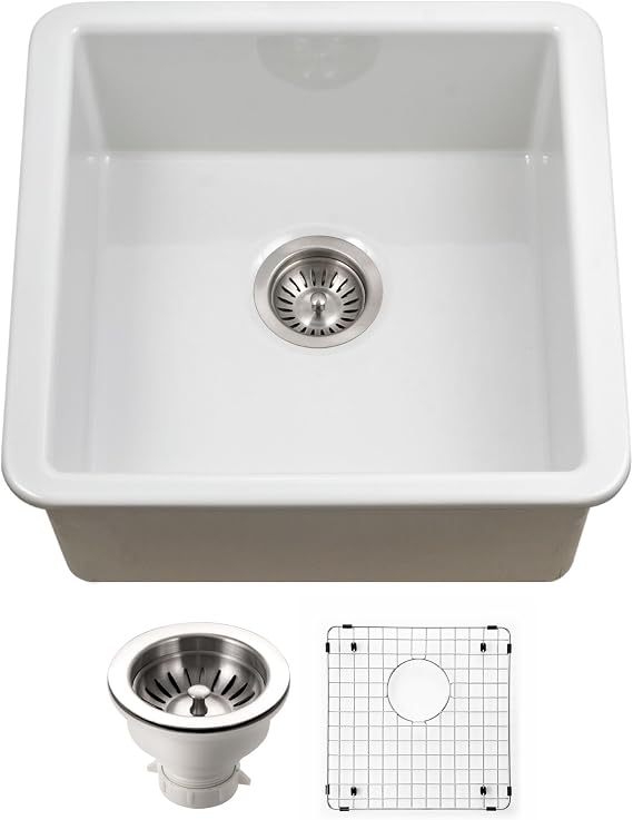 Houzer 20" Fireclay Undermount Square Single Bowl Bar Sink