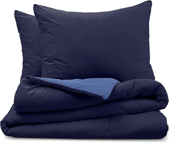 Martex 3-Piece Reversible Comforter Set, King, Navy/Ceil Blue