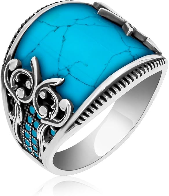 Sterling Silver Men's Turquoise Gemstone Ring, Handmade, Minimalist, Unisex, One Size, Oval Stone, Prong Setting, Eye Clean, Blue, Silver
