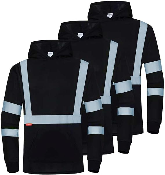 ProtectX 3-Pack Men's High Visibility Heavy Duty Breathable Long Sleeve Reflective Safety T-Shirts for Work Construction