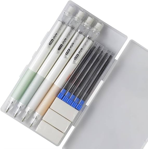 Mechanical Pencil Set 4PCS 0.5 Mechanical Pencils 100 HB Lead 3 Erasers for Students
