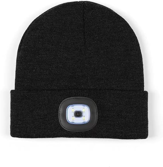 Unisex LED Beanie with Light, USB Rechargeable Hands Free LED Headlamp Hat, Knitted Night Light Beanie Cap Flashlight Hat