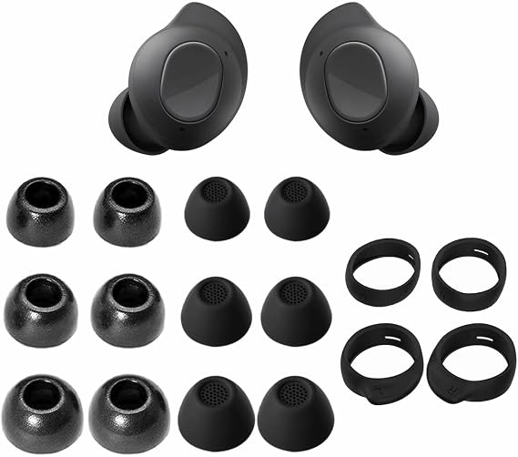 A-Focus 8 Pairs Galaxy Buds FE Memoyr Foam Ear Tips Hooks Set Replacement Comfortable Wings Wingtip Earbuds Accessories Kit Compatible with Samsung Galaxy Buds FE Ear Tips Black L/M/S