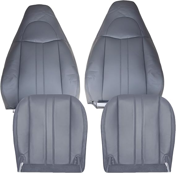 NLQR Front Driver & Passenger Bottom & Top Lean Back Replacement Microfiber Leather Seat Covers - Dark Gray Compatible with Chevy Express GMC Savana 1500 2500 3500 4500 Van 2003-2014
