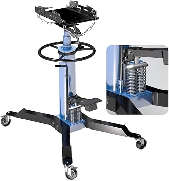 LARBANKE Hydraulic Transmission Jack with 2 Stage Hydraulic Ram,1322lbs Capacity with Foot Pedal,33.4"-68.8" High Lift,2-Stage Hydraulic Lift Telescoping Transmission Jack,360 Swivel Wheel,Blue