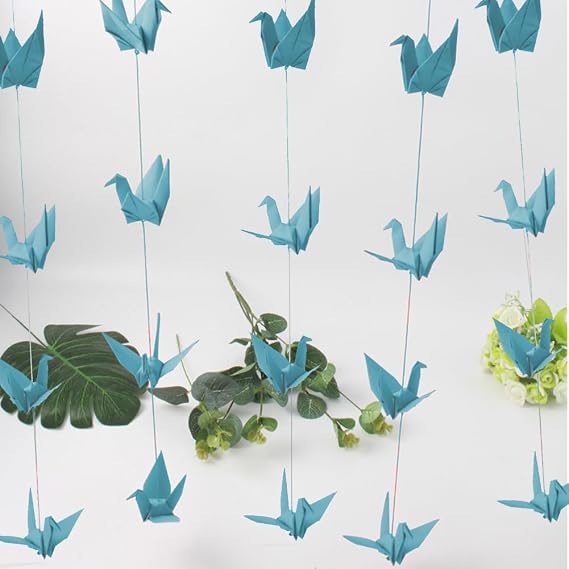 Blue Paper Crane Hanging Garlands Origami Birds Blessed Streamer