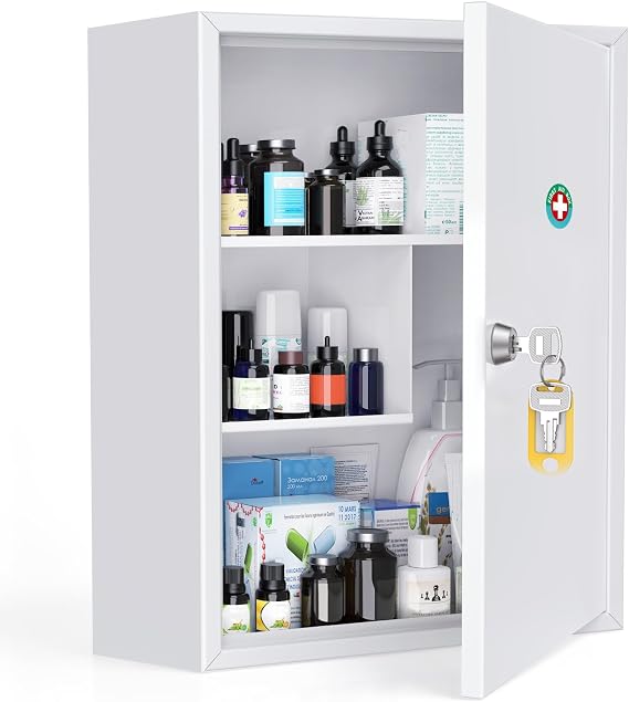 Uniclife Locking Medicine Cabinet, Medication Lock Cabinet with Keys