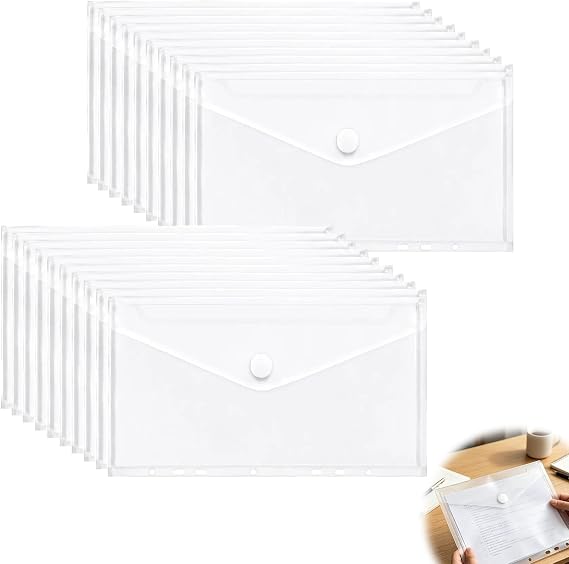 20 Pack A5 Clear Plastic Wallets Folder,A5 Punched Pockets Clear Envelope