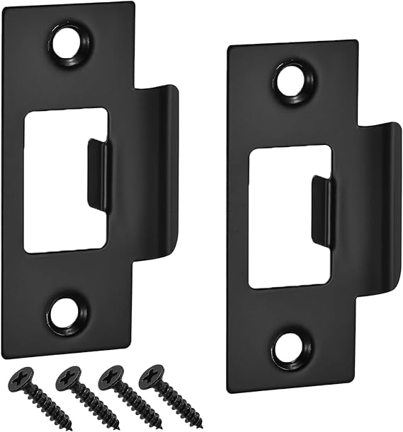 2Pcs Door Strike Plate, Black, 70mm X 40.3mm, Heavy Duty Protection, Anti-Theft, Lock, Door Latch Plate