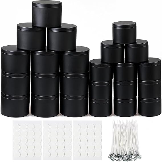 24 PCS Candle Tins Black Candle Tin with Lids 12pcs 8 oz + 12pcs 4 oz
