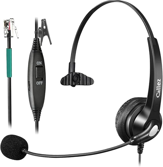 Callez Telephone Headset with Noise Cancelling Mic for Landline Deskphones