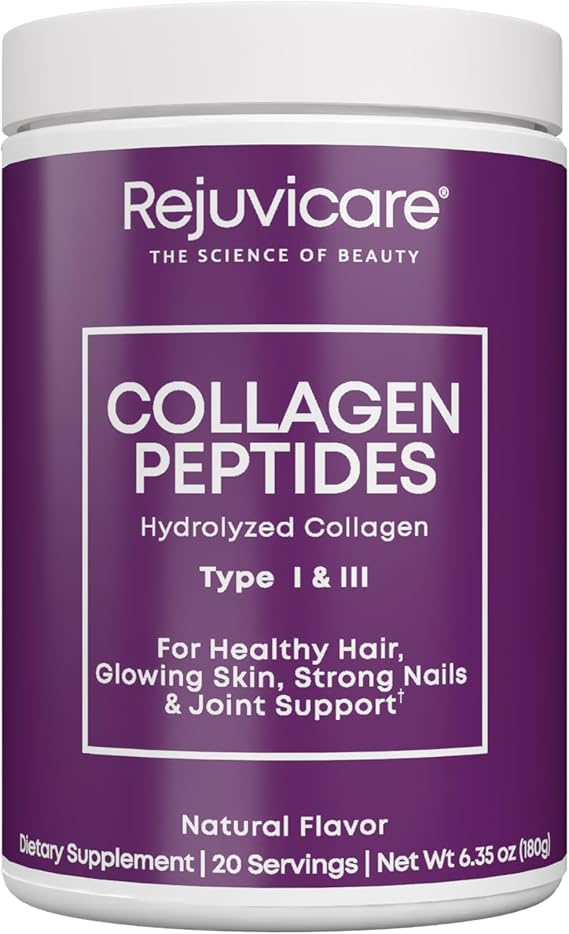 Rejuvicare Collagen Peptides Powder Type I & III Hydrolyzed Collagen, 9g Protein per Serving Unflavored, Hair, Skin & Nail Support Keto Friendly, Non-GMO, 20 Servings