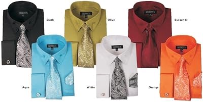 Georges Unique Fabric Dress Shirts wMatching Tie,Hankie,Cuff & Cufflink AH619