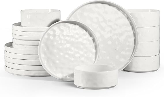 Homikit Dinner Set for 6, 18Pcs Reactive Glaze Stoneware Set, Pearl White