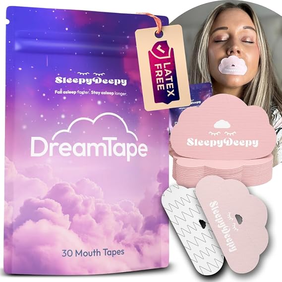 DreamTape Hypoallergenic Mouth Tape for Deep Sleep | Supports Nasal Breathing & Snore Reduction (30 Sleep Strips in Resealable Pouch) (Pink)