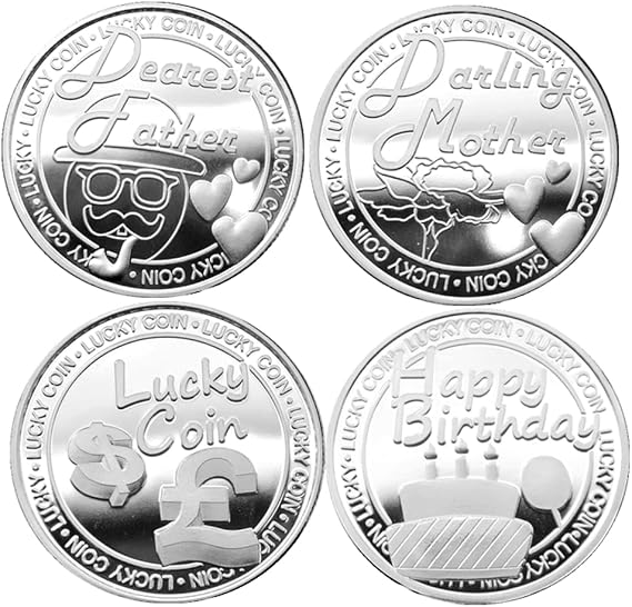4 PCS Mother/Father/Birthday/Lucky Birthday Coins Commemorative Sets for Multi-scenario Mother Day/Father Day/Birthday/Holiday Gifts