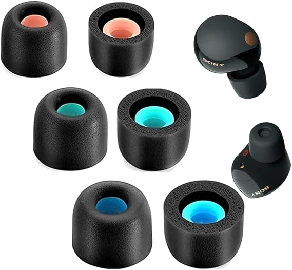 Zotech Memory Foam Ear Tips for Sony WF-1000XM4/WF-1000XM5, 6 Pieces, S/M/L, Black