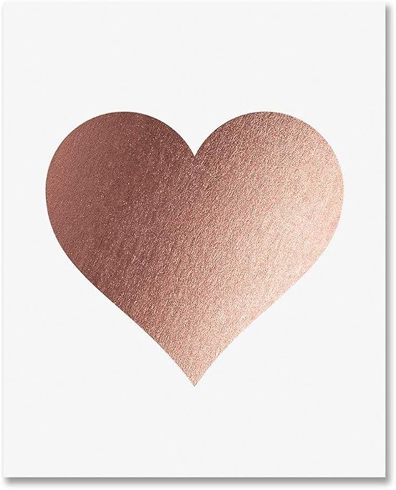 Rose Gold Foil Heart Print Wall Art Modern Heart Decor Love Nursery Room Poster 8 inches x 10 inches A32