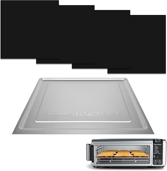 4pcs Black Liners with 1 Crumb Tray Pan for Ninja Air Fryer Accessories | Air Fryer Liners, Air Fryer Replacement Tray for Ninja Digital Air Fry Countertop Oven, Heat-Resistant, Durable, Reusable