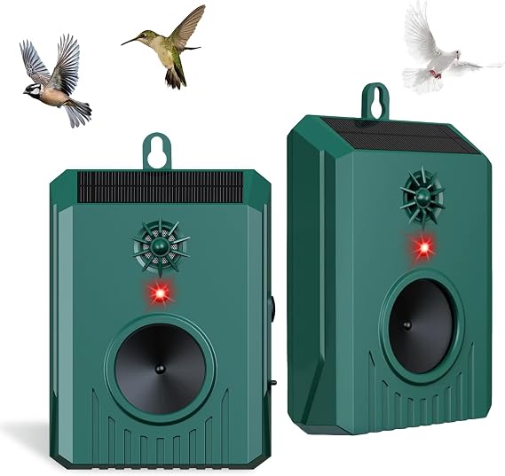 2pack Solar Ultrasonic Bird Repeller Outdoor Bird Deterrents for Outside Scare Birds Away,Waterproof Goose Woodpecker Deterrent Devices Humane Repellent Portable Design for Outside