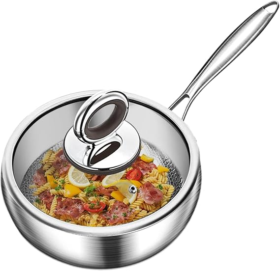 Titanium Hammered Pan Thickened Multi-Layer Titanium Stock Pot Titanium Wok Pan Scratch-Resistant Non Stick Even Heating for CookingSilver,11 in