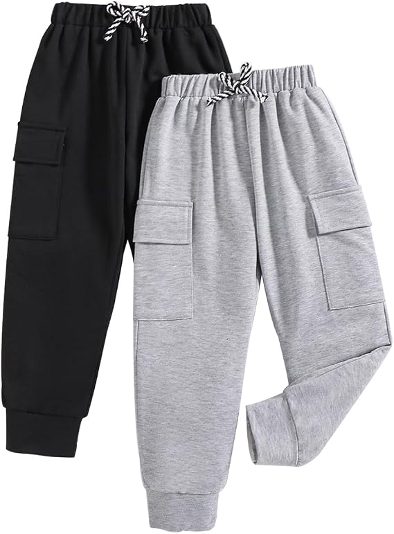 Nivne Tco Boys Casual Pants-Solid Color Soft Trousers Jogger Pants-Toddler Boys 2 Pack Sweatpants Set (3-7T)