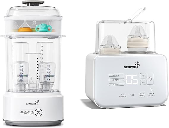 Grownsy Electric Steam Baby Bottle Steriliser and Dryer, Bottle Warmer 9-in-1 Fast Baby Milk Warmer and Steriliser with LCD/Timer
