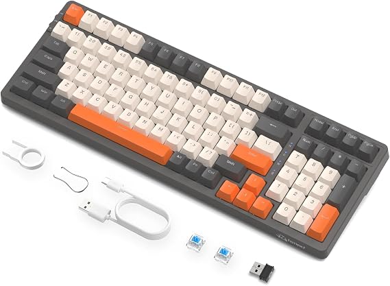 ATTACK SHARK K8 Wireless Mechanical Keyboard, 100 Keys, Hot Swappable Blue Switches, Gasket RGB, Trip-Mode BT5.0/2.4G/Wired Gaming Keyboard for PC/Mac/Windows