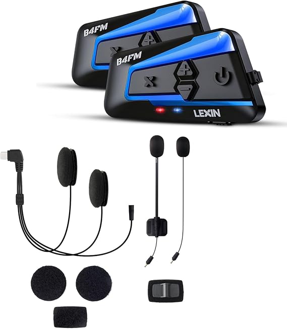 LEXIN B4FM Motorcycle Helmet Bluetooth Headset, Intercom Communication System, Bundle with Type-C Audio Set (40mm)