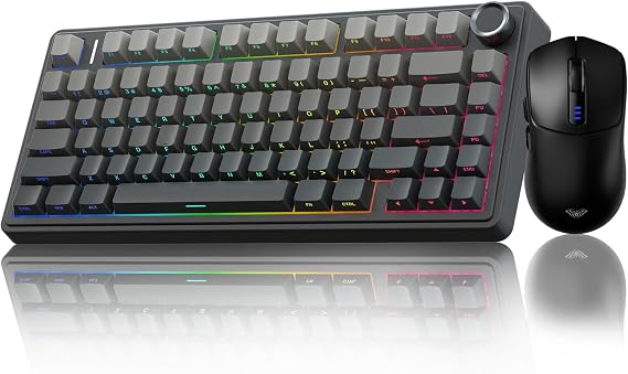 AULA Wireless Keyboard and Mouse Combo, F75 Pro Mechanical Keyboards,75% Gasket Hot Swappable Custom Keyboard+SC580 Wireless Gaming Mouse Black