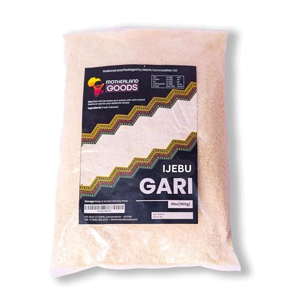 MOTHERLAND GOODS IJEBU West African Gari - Premium Ghana Garri - Gluten Free, Fine Quality Cassava Grits (4 lbs)