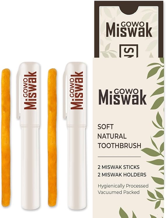 2 Pack Miswak Sticks With Travel Case - Natural Teeth Whitening Kit - Natural Toothbrush - No Toothpaste Needed - Herbal Teeth Whitener and Breath Freshener
