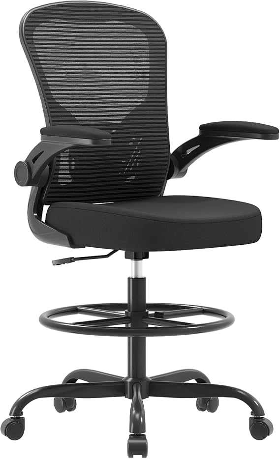 Synorla Ergonomic Tall Drafting Chair-Mesh Desk Chair with Flip-Up Arms